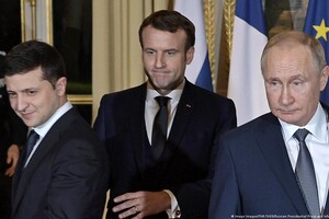 Президенти Зеленський, Макрон і Путін на зустрічі у 2019 році