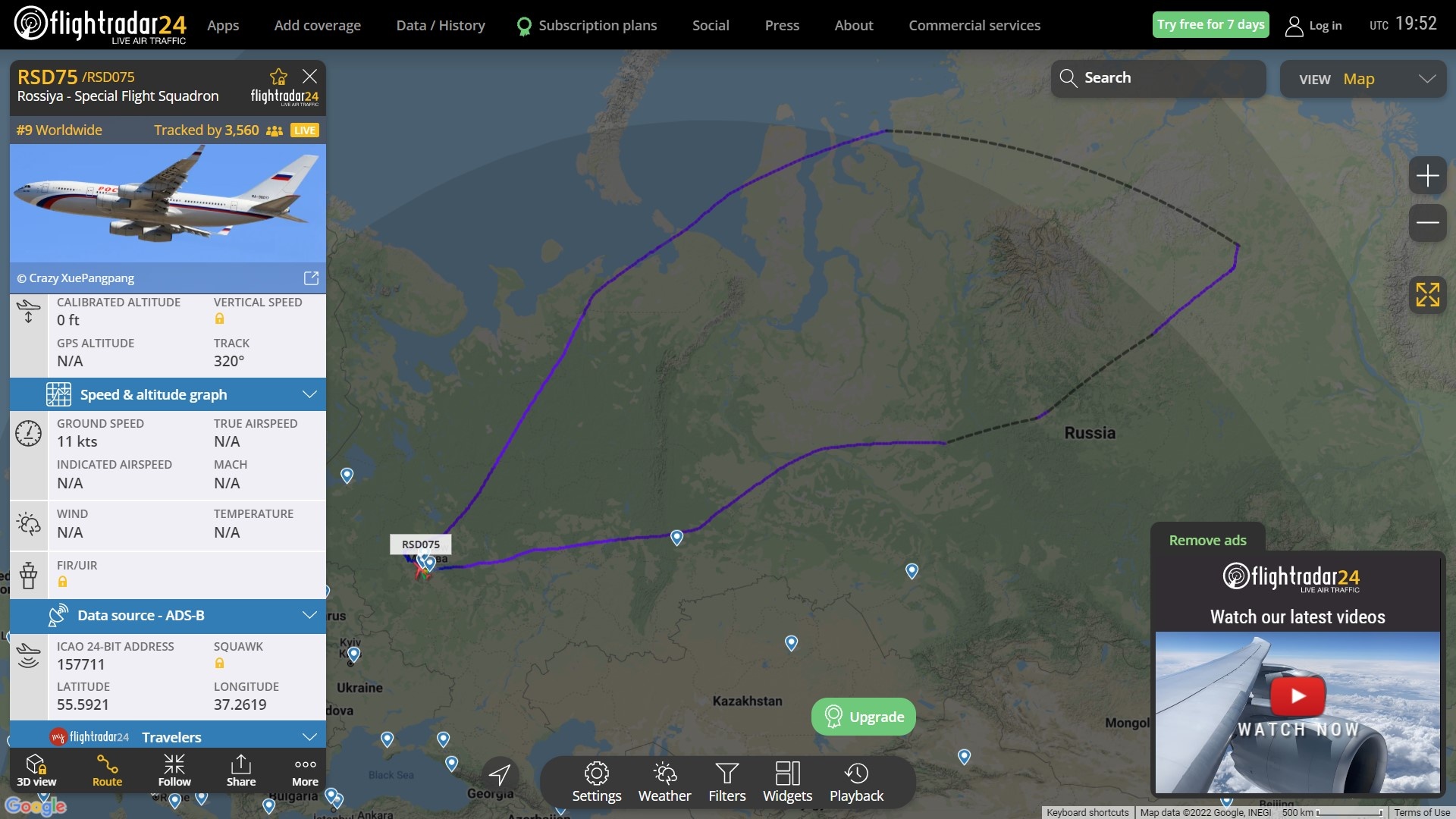 Іл-96-300 17 березня вилетів до арктичних широт, згодом повернувся в небо над Сибіром та полетів у напрямку Москви